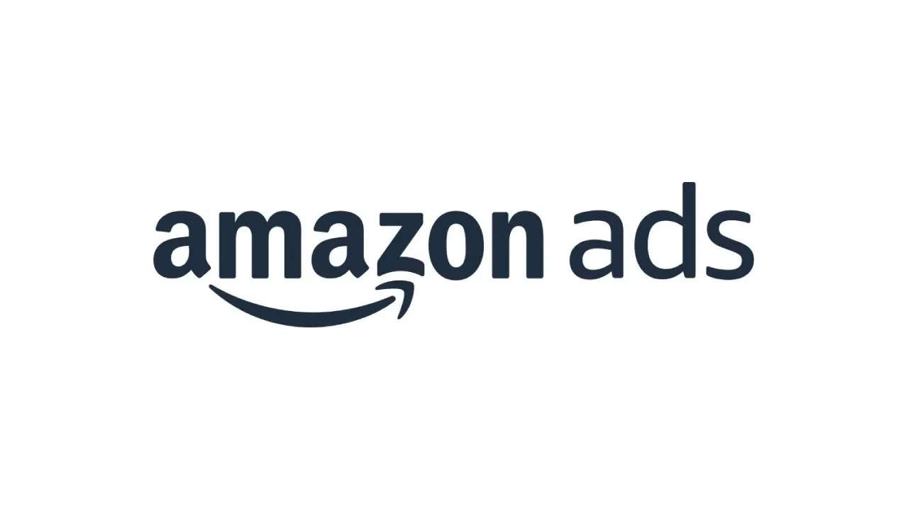 A microphone beside a shopping trolley as halftone cutouts on a flat indigo ground, for the Amazon Ads Agent announcement