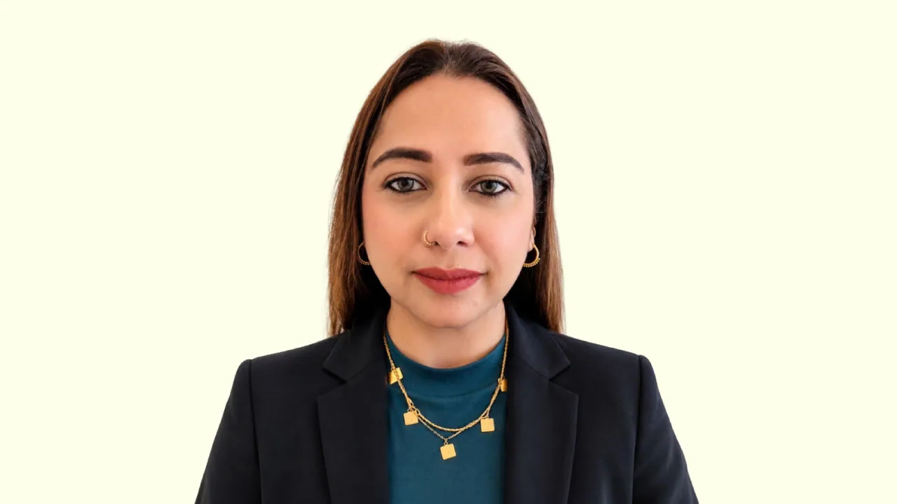 A chocolate bar and a rising line on a card, as halftone cutouts, for Anjali Madan moving to a Southeast Asia role