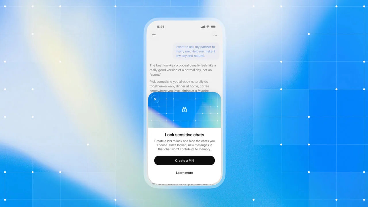 Halftone padlock and empty speech bubble illustrating the ChatGPT Locked Chats feature that hides conversations behind a PIN