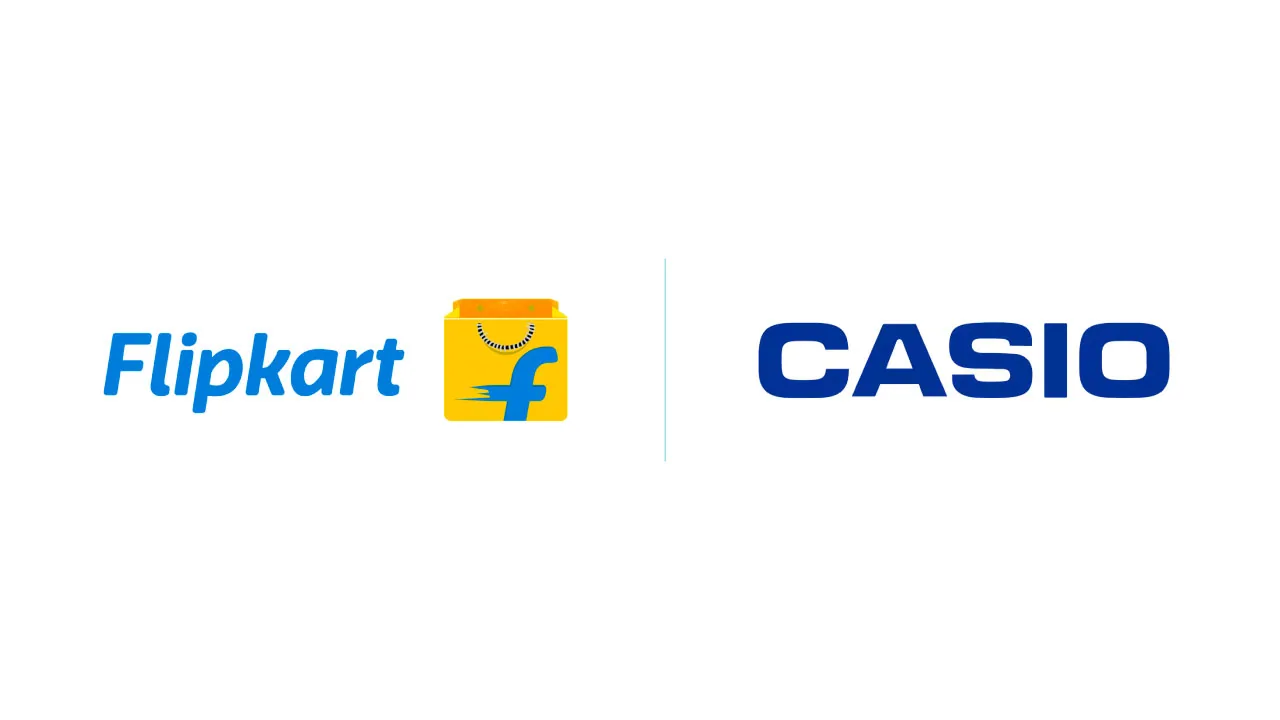 A calculator beside a wristwatch as halftone cutouts on a flat orange ground, for Flipkart handling Casio after-sales service