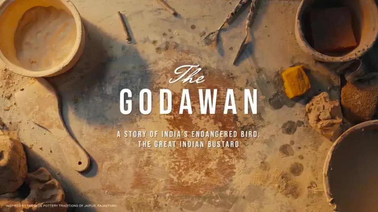 A ceramic bird in Jaipur Blue Pottery being shaped by two hands, a frame from The Godawan stop motion film