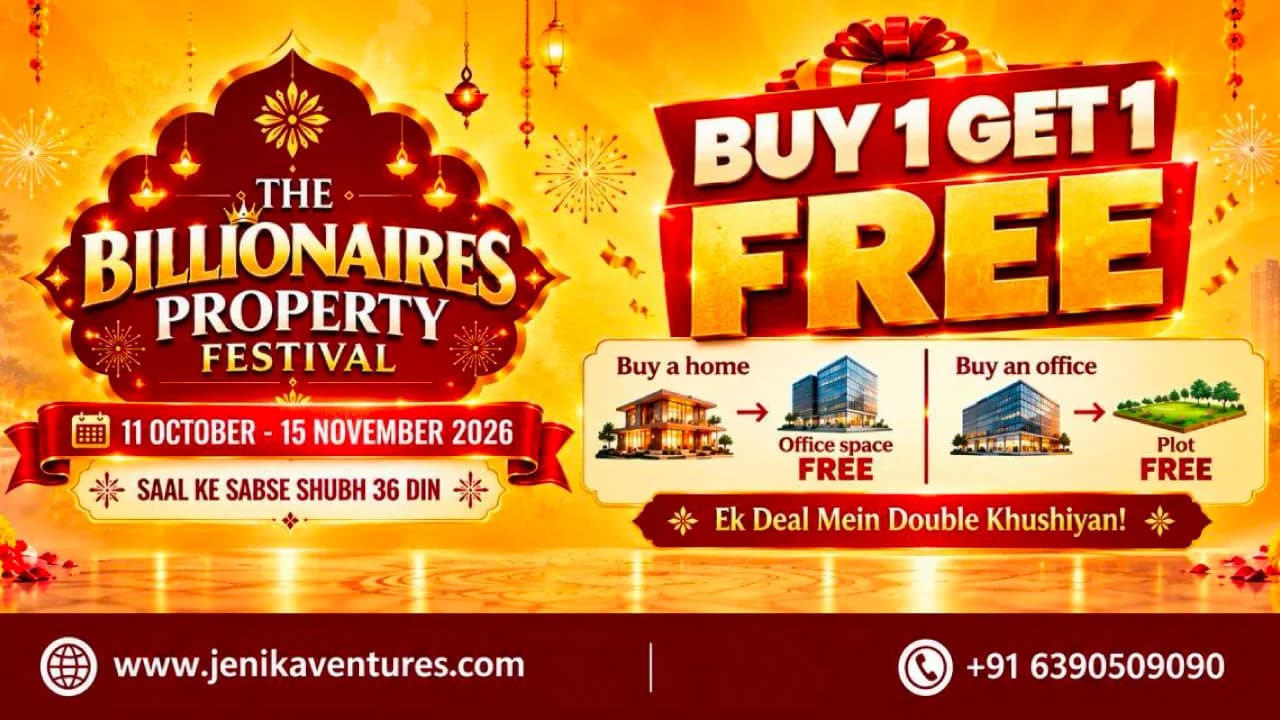 The Jenika Ventures Billionaires Property Festival creative setting out its buy one get one free property offer