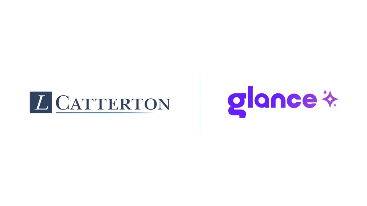 A smartphone and a paper shopping bag, as halftone cutouts, for L Catterton's strategic investment in Glance