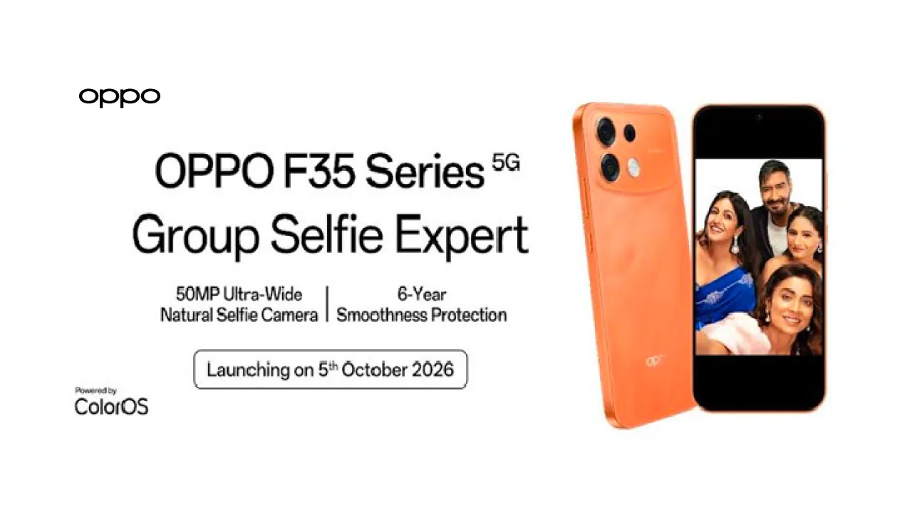 A smartphone beside a cinema ticket as halftone cutouts on a flat forest green ground, for the OPPO and Drishyam partnership