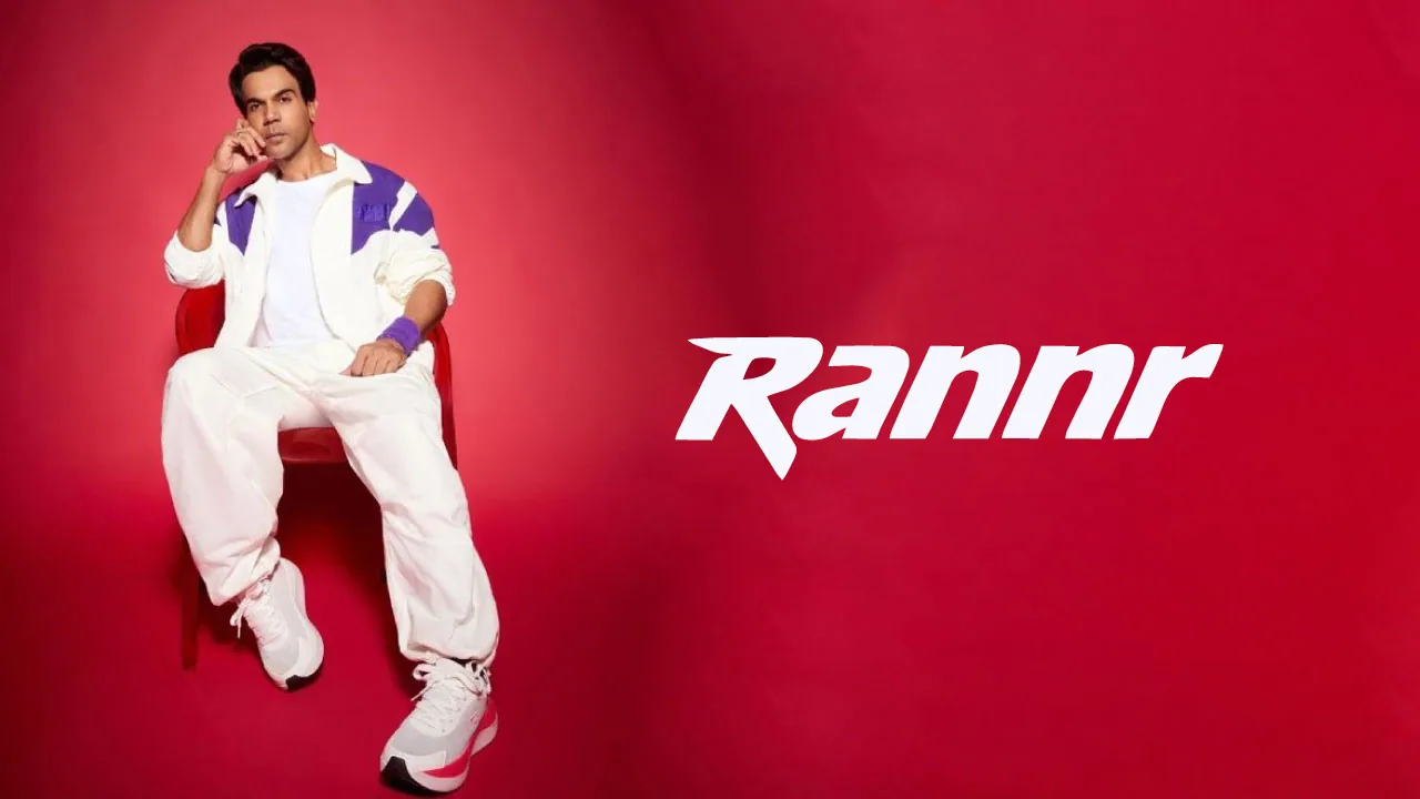 A running shoe beside a clapperboard as halftone cutouts on a flat crimson ground, for the RANNR ambassador announcement
