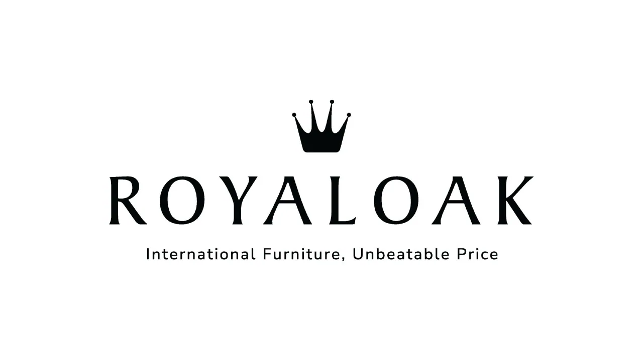 An armchair beneath a striped shopfront awning, as halftone cutouts, for Royaloak taking its compact store format to smaller towns