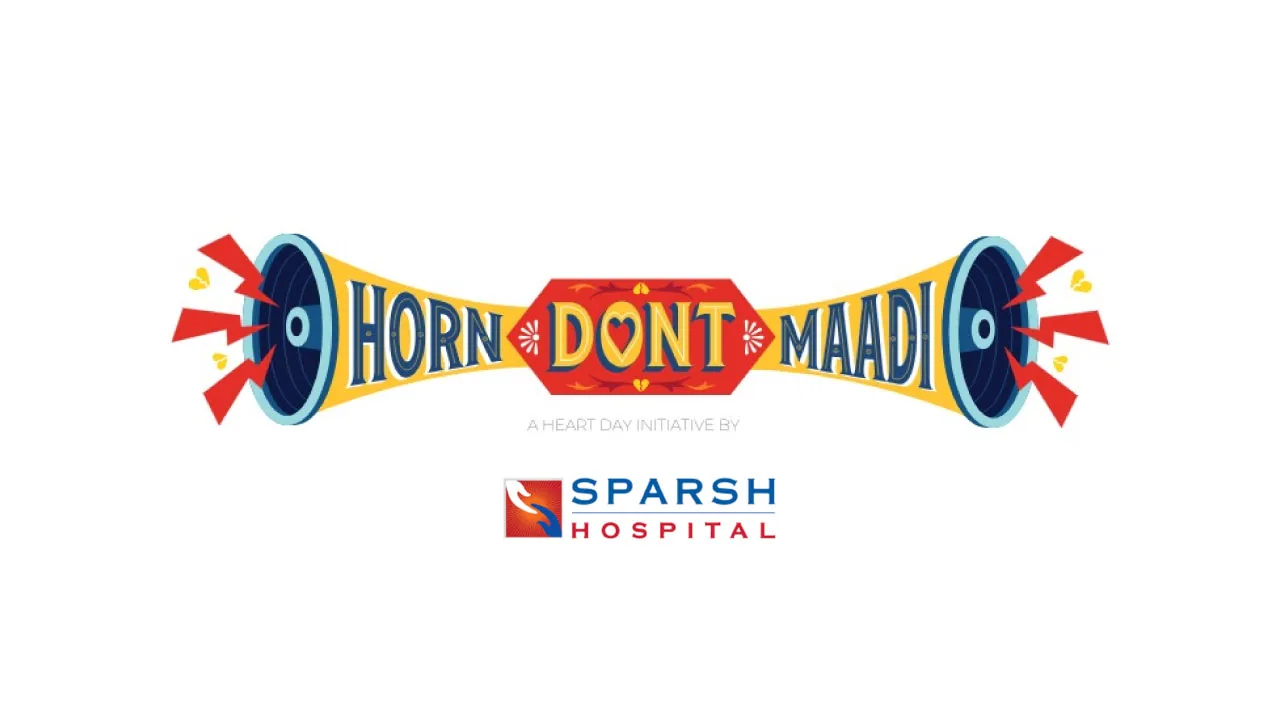 An illustrated Bengaluru traffic jam with a frustrated auto driver, from the SPARSH Hospitals Horn Don't Maadi film