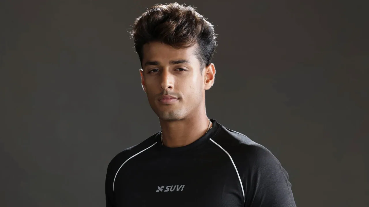 A halftone paper cutout of a cricket bat and a folded T-shirt, for SUVI naming Suryansh Shedge as brand ambassador