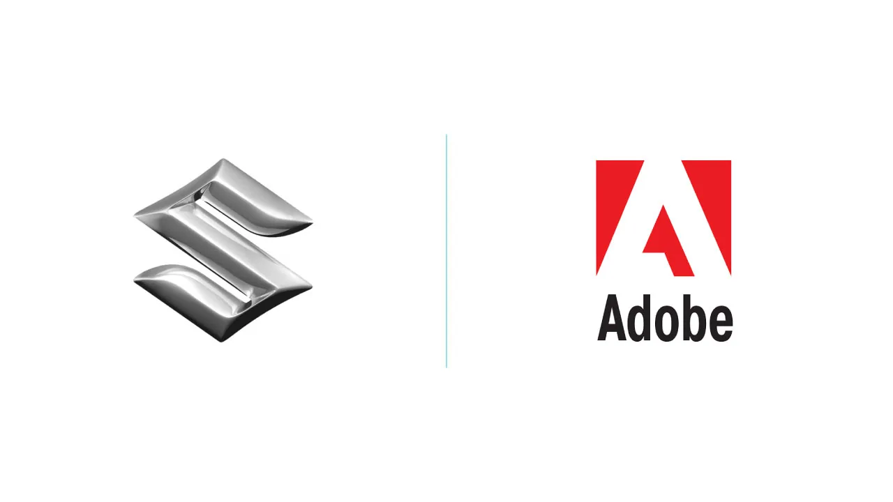 Halftone steering wheel and empty browser window illustrating the Maruti Suzuki and Adobe digital customer experience partnership