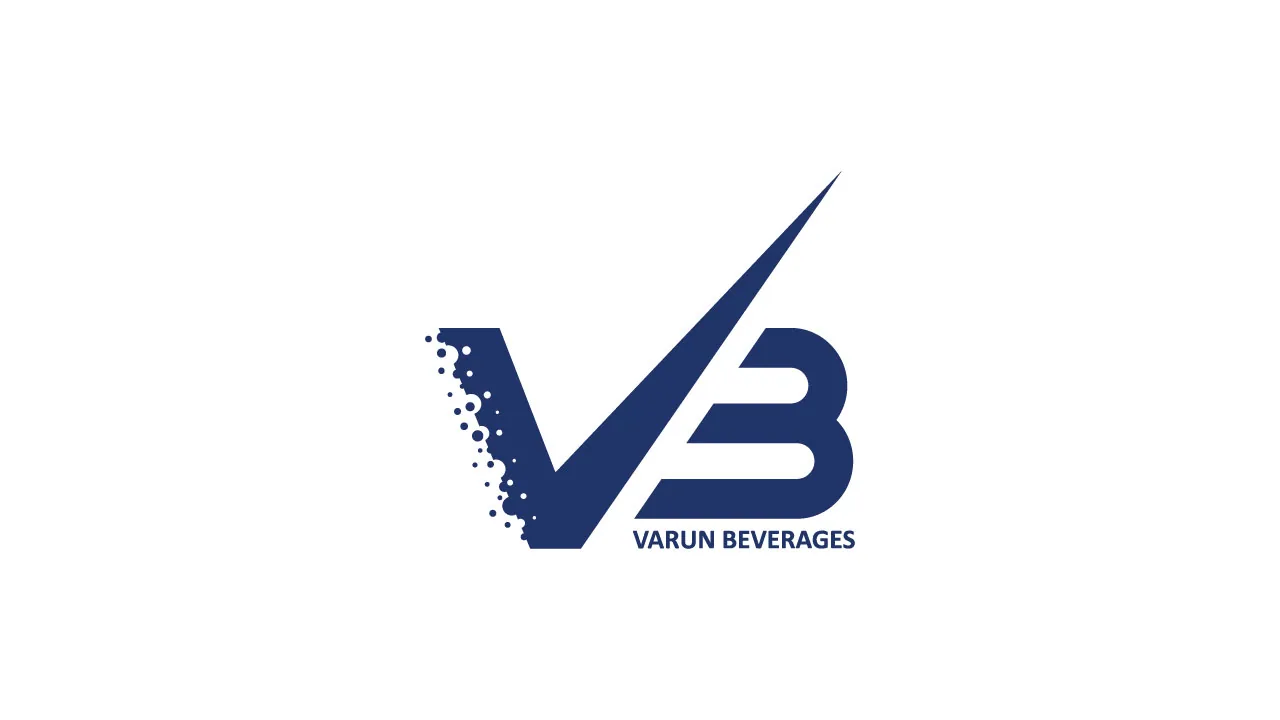 A glass soft-drink bottle and a stack of crates as halftone cutouts on amber, for Varun Beverages' Q3 results