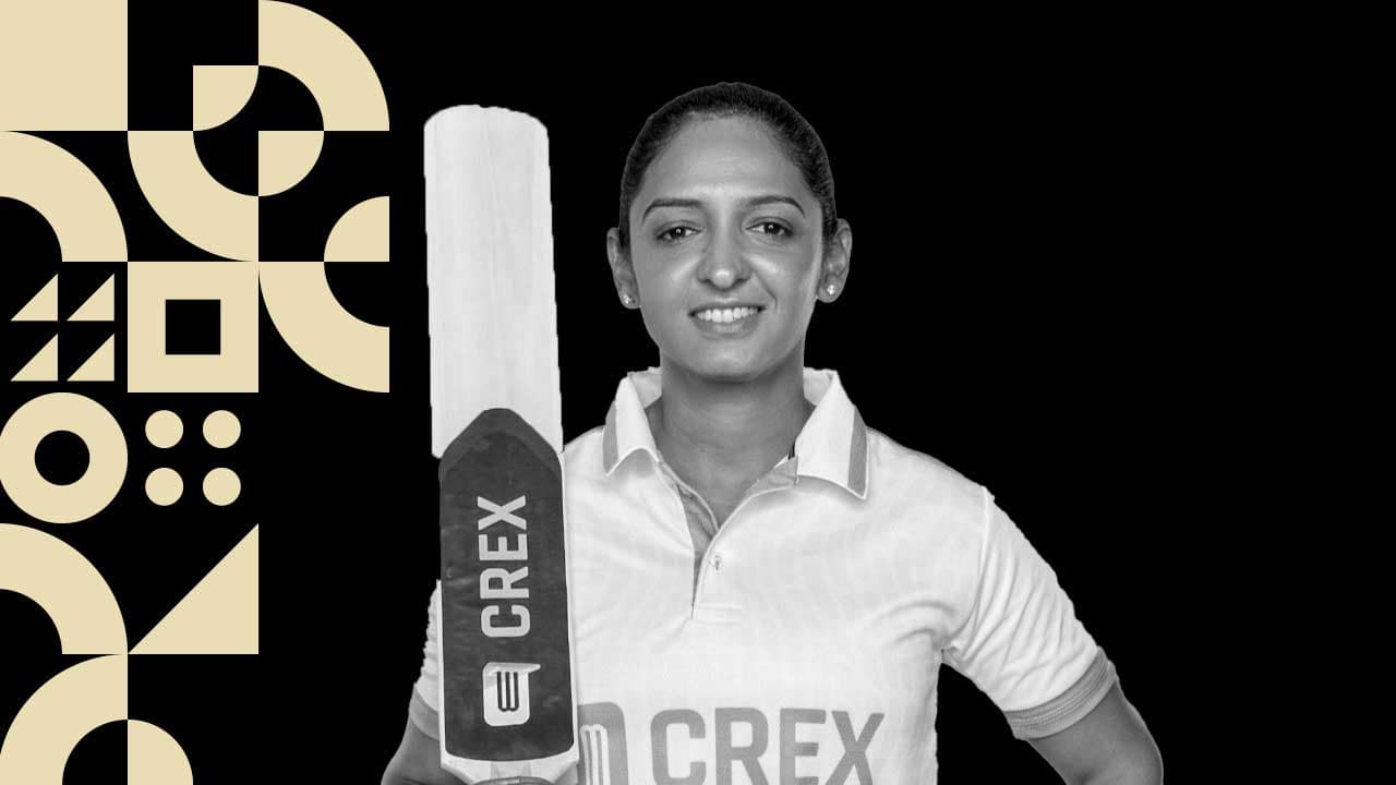 Harmanpreet Kaur holding a cricket bat, signed as brand ambassador for CREX