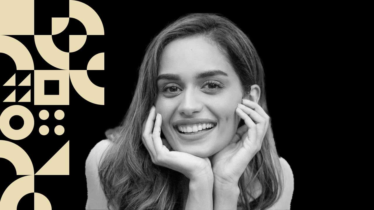 A black and white portrait of Manushi Chhillar, named brand ambassador for Wella Professionals