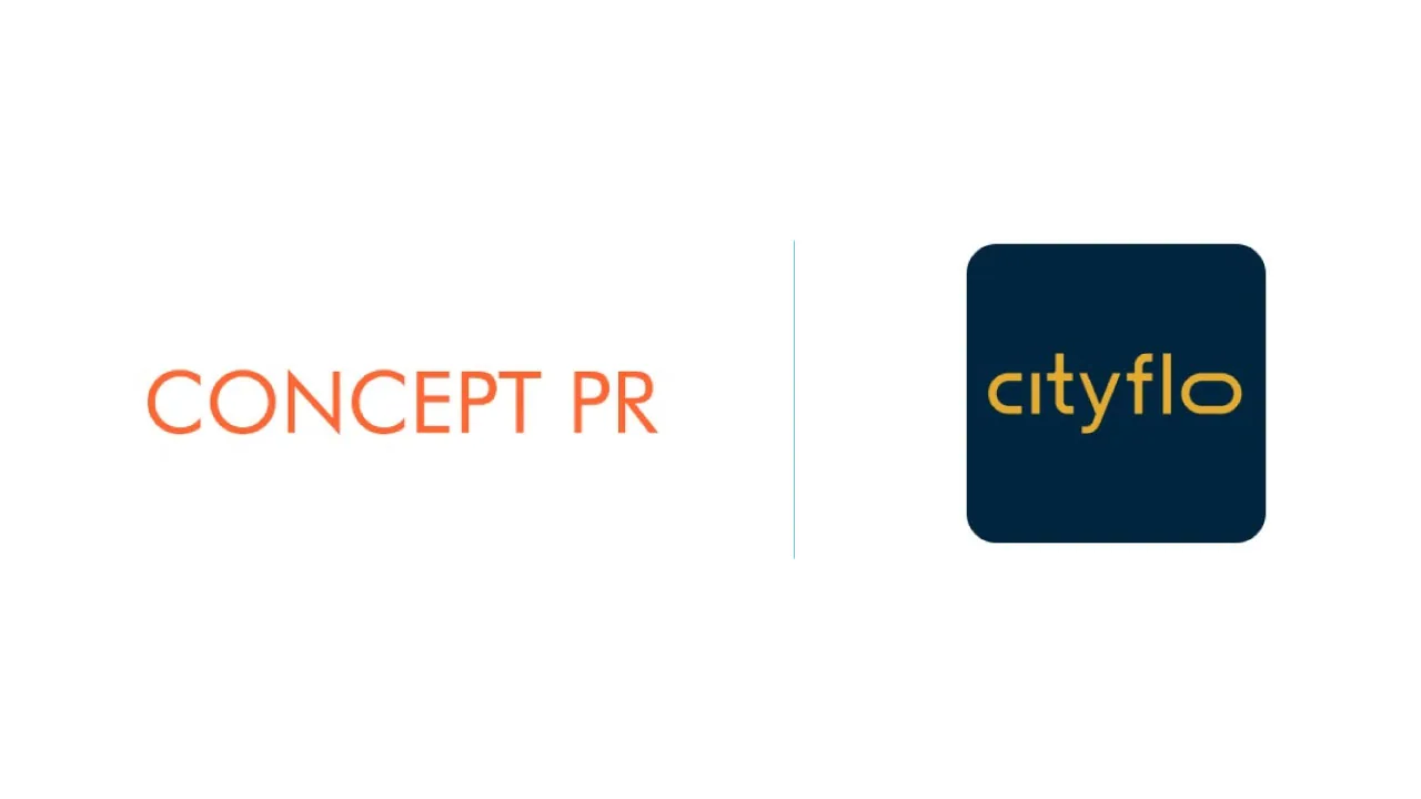 A city bus and a megaphone, as halftone cutouts, for Concept PR winning the Cityflo communications mandate