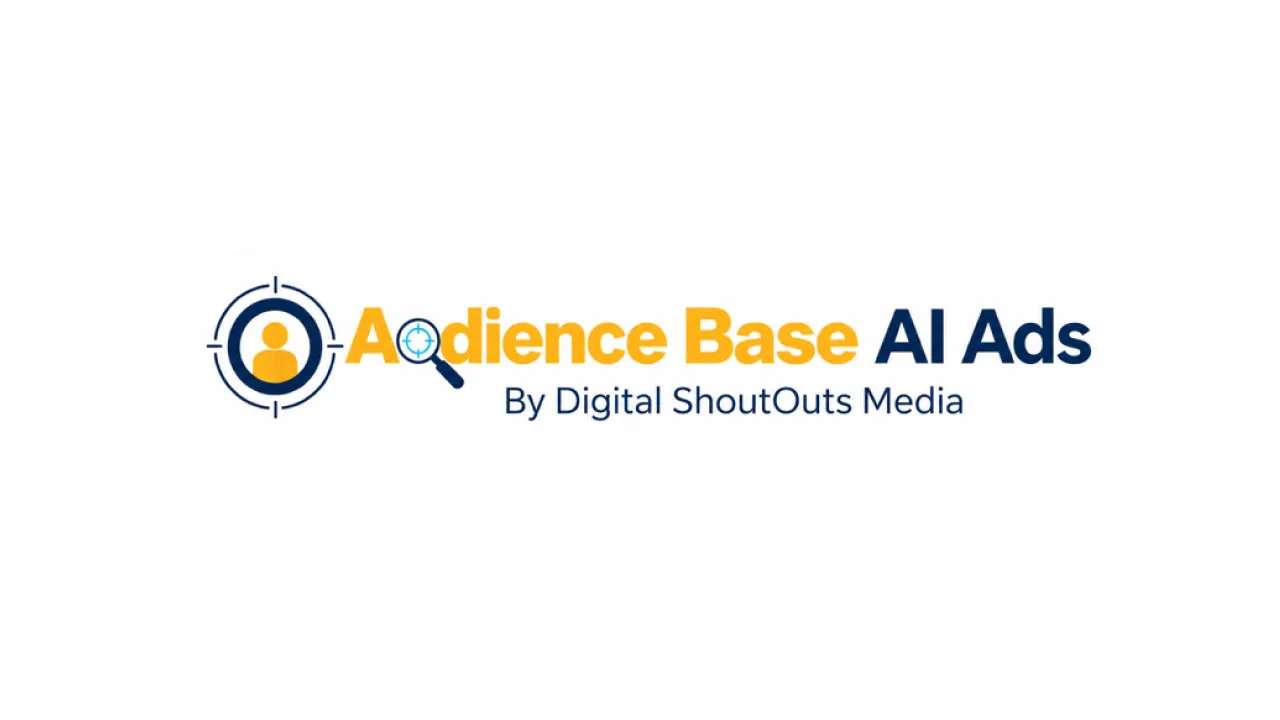 A speech bubble and a blank billboard, as halftone cutouts, for Audience Base AI Ads from Digital ShoutOuts Media
