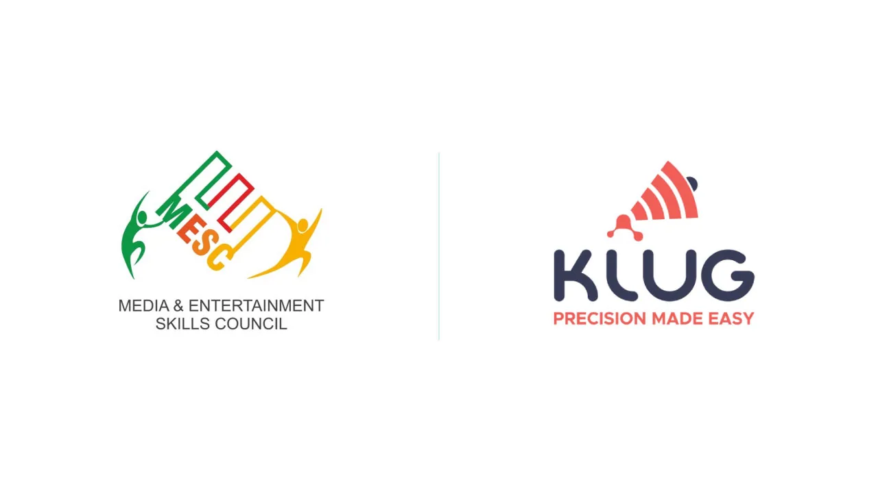 A blank award rosette and rising bar-chart columns, as halftone cutouts, for MESC naming KlugKlug its influencer intelligence platform