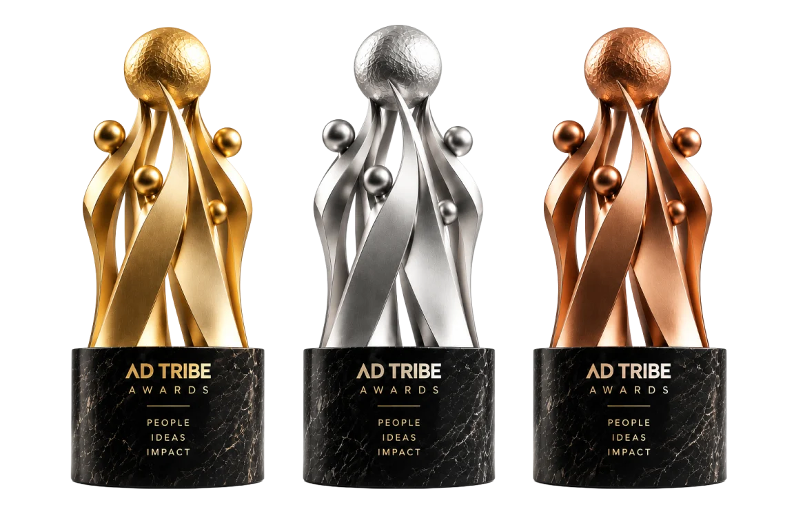 The Ad Tribe Awards South trophies in gold, silver and bronze