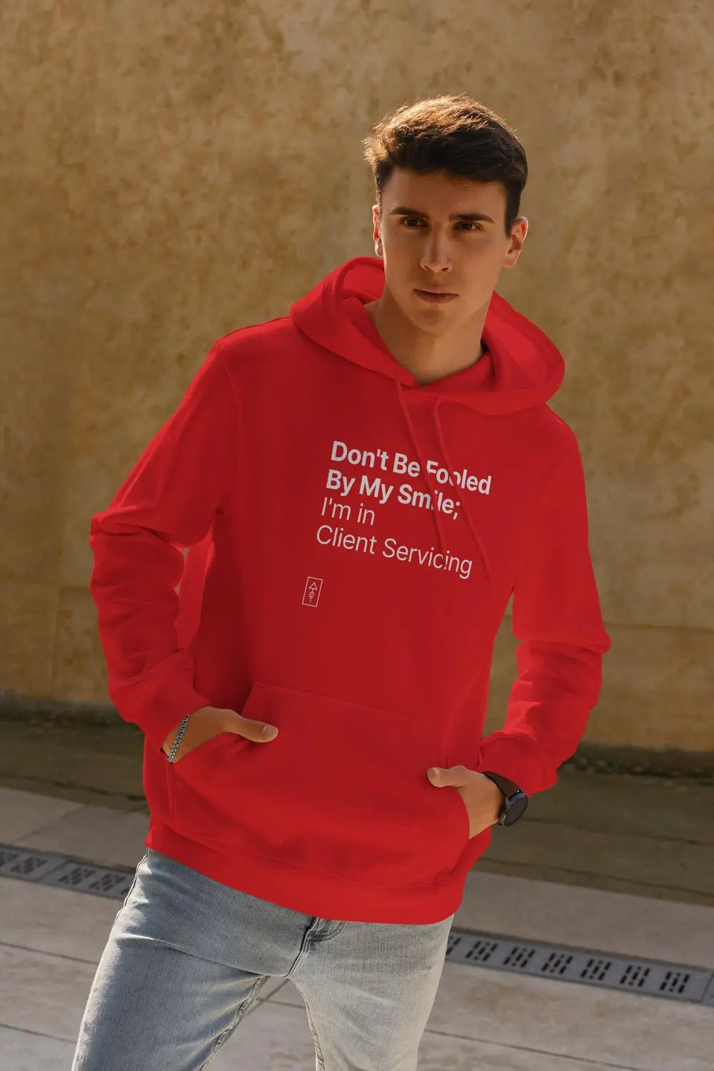 Don't Be Fooled By My Smile; I'm in Client Servicing – Premium Unisex Hooded Sweatshirt for Bold Professionals - Ad Tribe